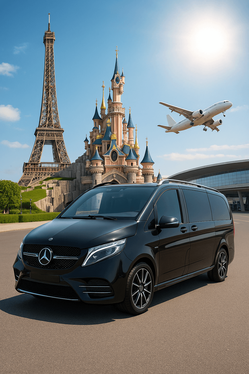 Van in front of Paris monument